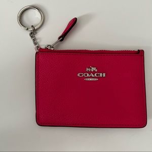 Coach hot pink leather coin purse/ keychain